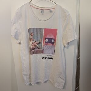 White Graphic T-Shirt with Curiosity Print